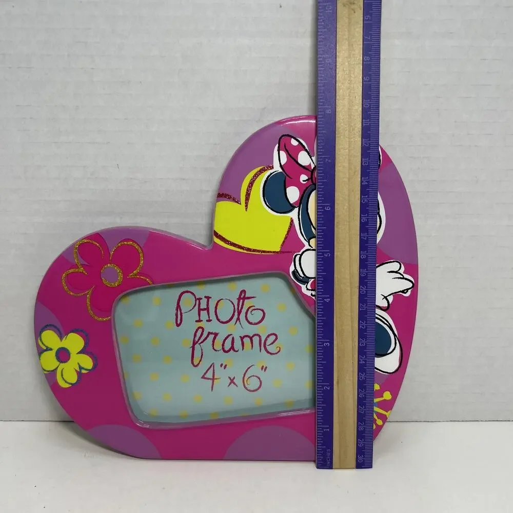Minnie Mouse 4''x6'' Neon Pink Heart Shape Ceramic Photo Frame Disney Parks NWT